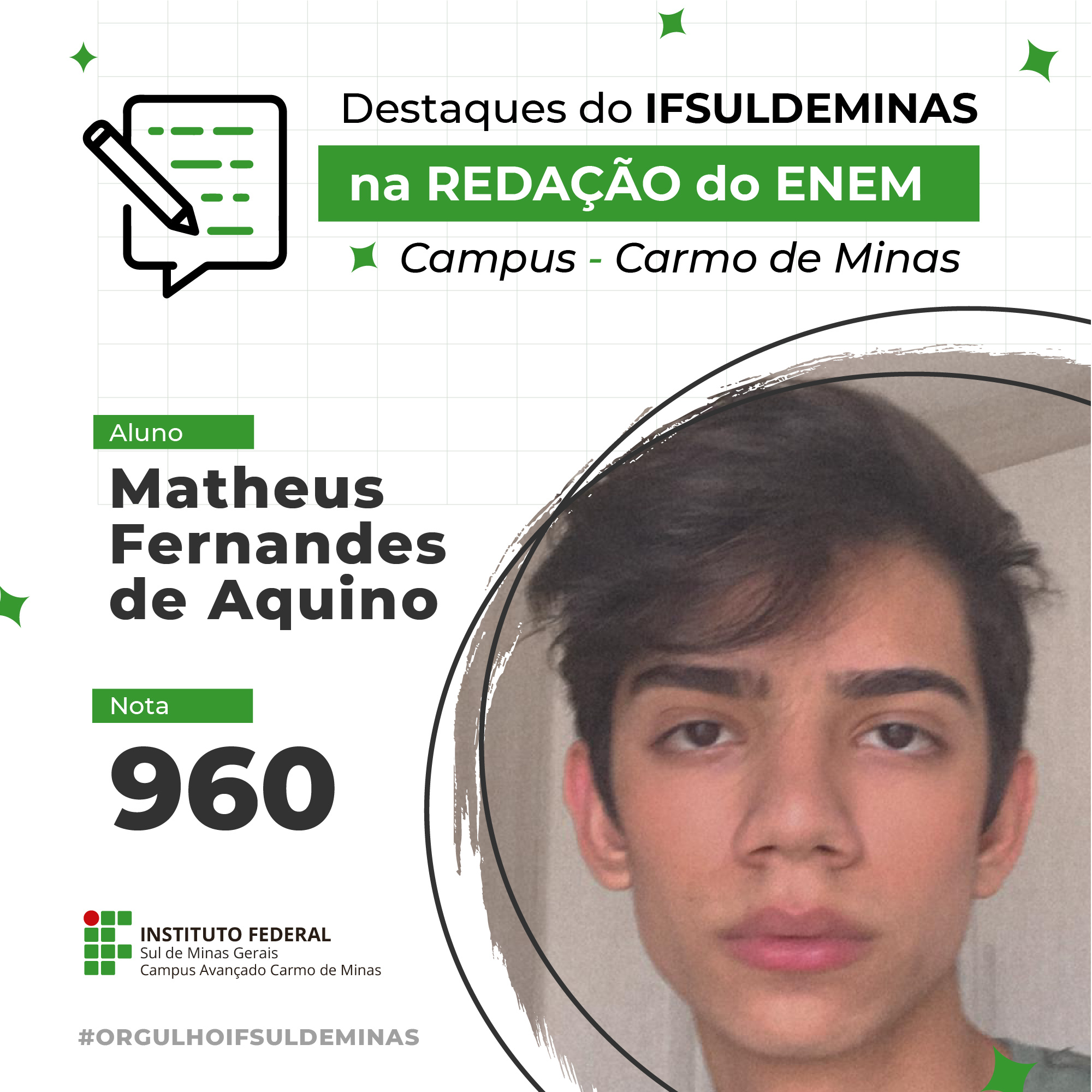 02 POST Destaques notas redação ENEM Matheus Fernandes de Aquino Nota Redação 960